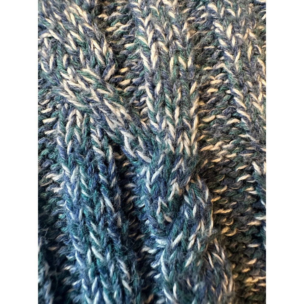 Tasso Elba Mens Blue Marled Cable Knit Mock Neck Button Cotton Sweater Large - Picture 2 of 8